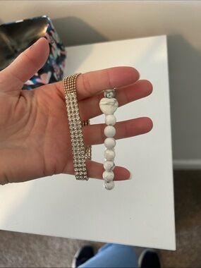 Rhinestone Chain & White Howlite Bead Bracelet Set - Unbranded